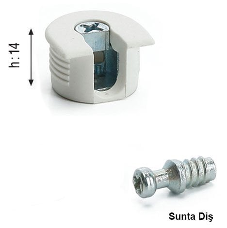 Compact Hırdavat Kilitli Gömme Raf Pimi Sunta Diş Beyaz 18 Mm Sunta İçin