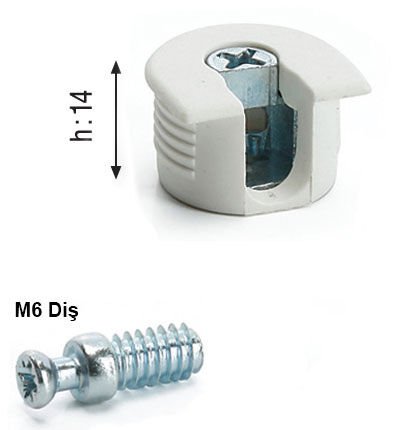 Compact Hırdavat Kilitli Gömme Raf Pimi M6 Diş Beyaz 18 Mm Sunta İçin
