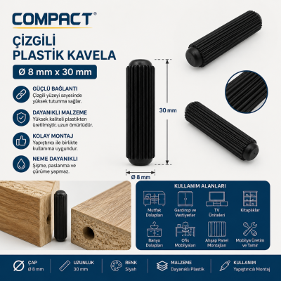 Compact Çizgili Plastik Kavela Ø8 x 30 mm