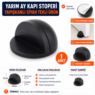 Yarım Ay Yapışkanlı Kapı Stoperi Siyah