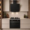 Alveus Set 815 S Siyah Üçlü Ankastre Set Köşeli Cam Davlumbaz • Dört Gözlü Gazlı Ocak • 15 Fonksiyonlu Airfryer Fırın