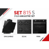 Alveus Set 815 S Siyah Üçlü Ankastre Set Köşeli Cam Davlumbaz • Dört Gözlü Gazlı Ocak • 15 Fonksiyonlu Airfryer Fırın