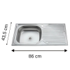 Compact 86×43,5 cm Paslanmaz Çelik Evye – Hazne Solda, Damlalık Sağda, Sifon Dahil