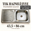 Donau DE-121 86 x 43,5 cm Paslanmaz Çelik Tek Hazneli Evye – Sol Damlalıklı, Sağ Hazneli