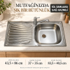 Donau DE-121 86 x 43,5 cm Paslanmaz Çelik Tek Hazneli Evye – Sol Damlalıklı, Sağ Hazneli