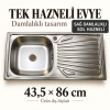 Donau DE-121 Paslanmaz Çelik Mutfak Evyesi 43,5 × 86 cm Sağ Damlalıklı Sol Hazneli
